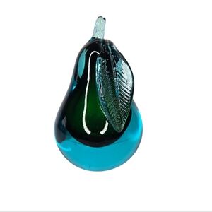 Alfred Barbini Murano Art Glass Teal Blue Pear Bookend Paperweight Mid-Century